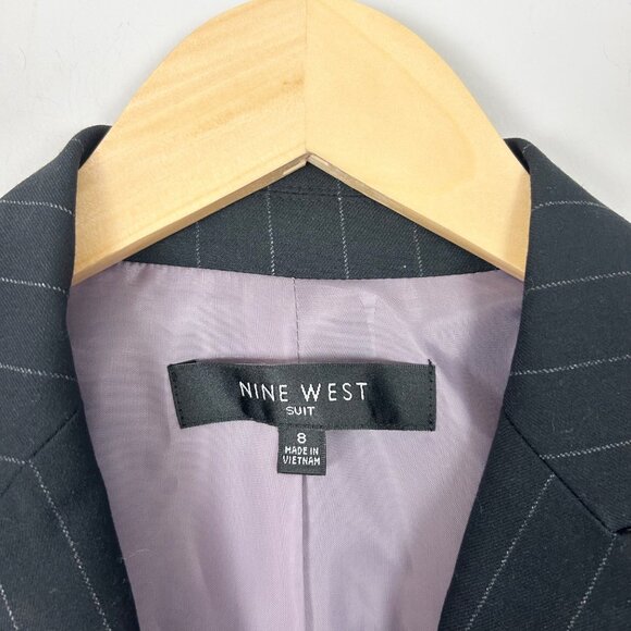Nine West Black Pinstripe Double Breasted Blazer Jacket Crest Button Size 8 Wome - Picture 5 of 5